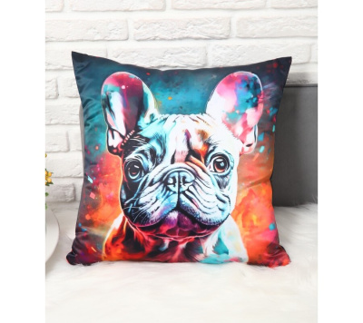 Декоративная атласная наволочка "Бульдог" 45х45см интерьерная